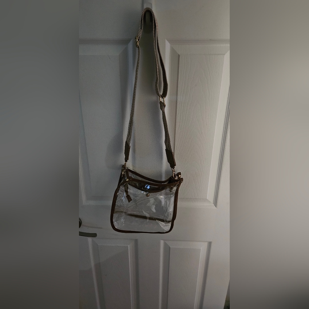 Transparent Stadium Crossbody Bag with Brown Accents